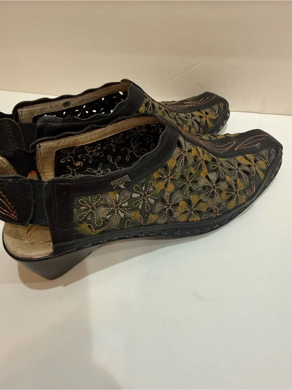 Pikolinos Perforated Leather Mules Women 38 (7.5) 2 In Heel Elastic Back Strap - Picture 6 of 11